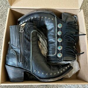 Double D ranch x Old Gringo Black and turquoise fringe cowboy boots